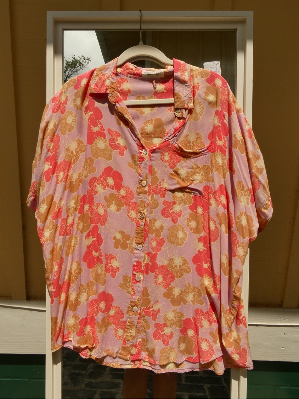 Women's Floral Button-Down Shirt in Pink and Coral